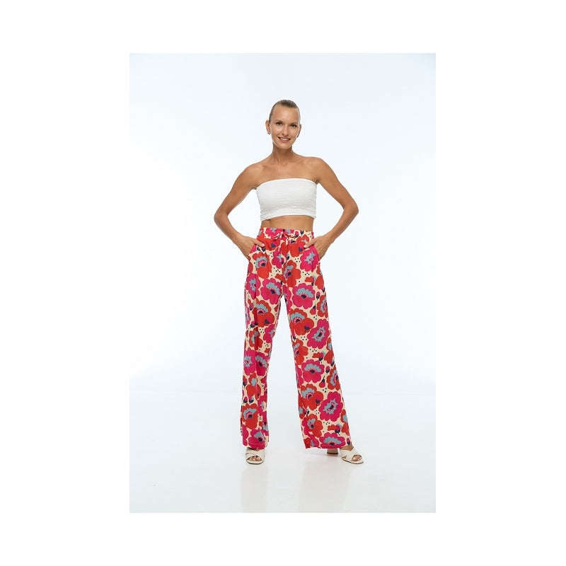 Printed Pants with Elastic Waist Viscose 66998 Pink