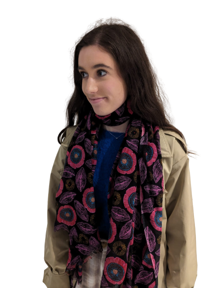 Wool Silk Mix Scarf - Pink Multi Colour