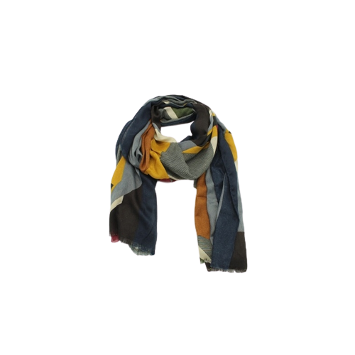 Geometric Striped Tran Seasonal Scarf - Bleu Fonce