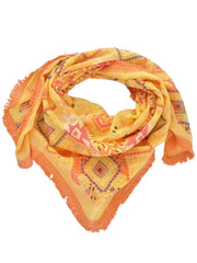 Palme Cotton Square Embroidered Fringe Scarf - Yellow