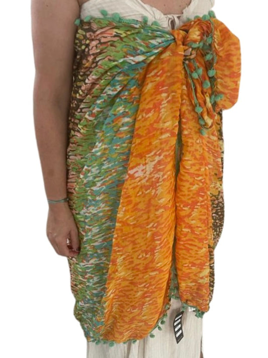 Pom Pom Splash Cotton Scarf - Orange