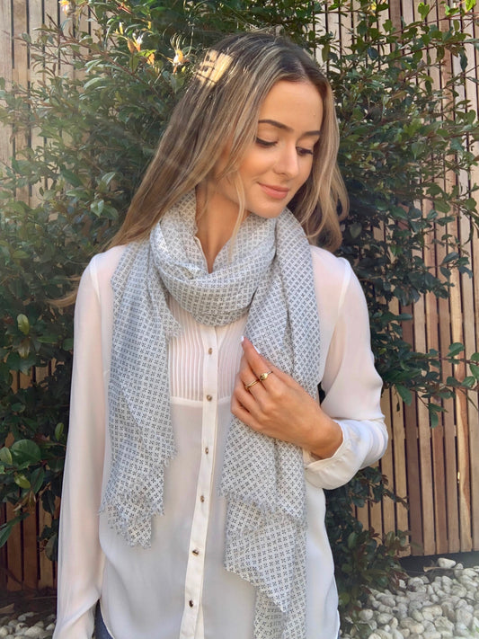 Cotton Printed Scarf - White