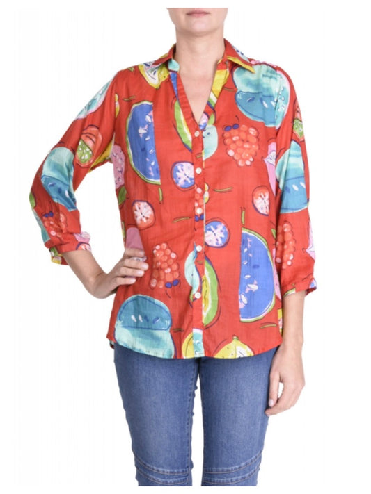 Palme Cotton Shirt Big Print 3/4 Sleeve L/XL - Red