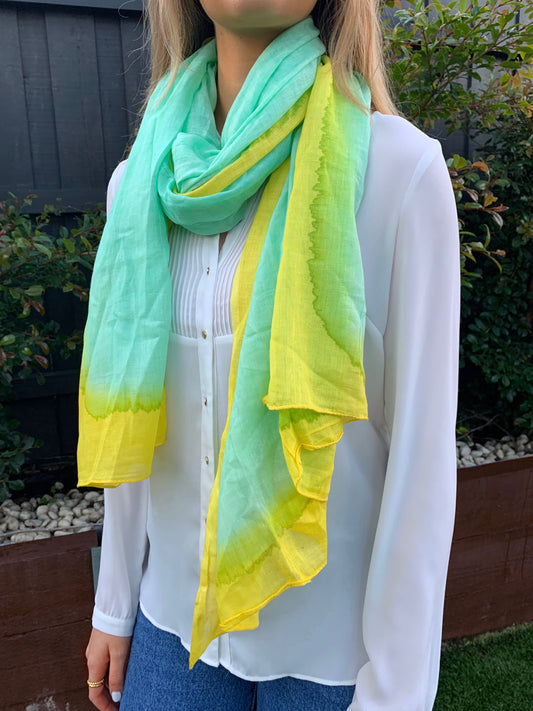 Cotton Printed Ink Sarong Scarf - Aqua/Yellow