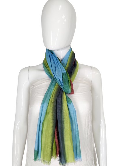 COOL COTTON NARROW WIDTH SCARF- GREEN MULTI