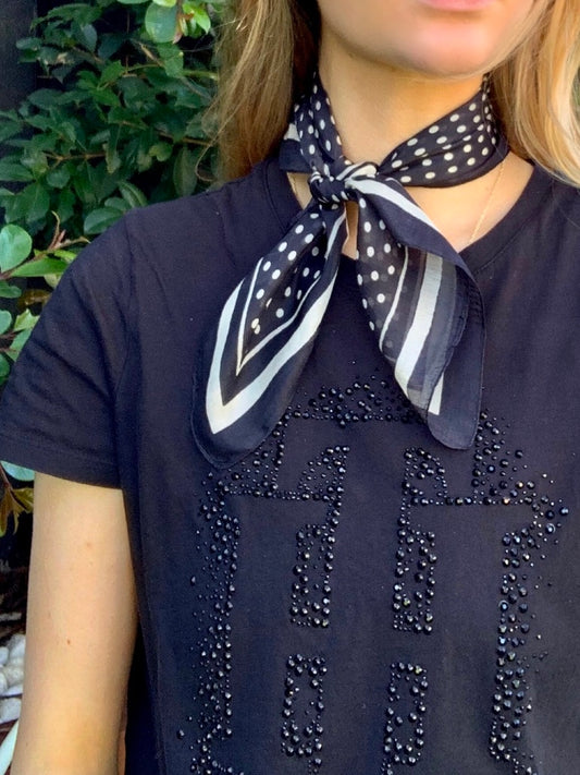 Silk Neck & Hair Tie - Black Dots