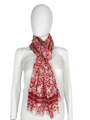 COOL COTTON NARROW WIDTH SCARF- RED PATTERN