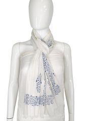 COOL COTTON NARROW WIDTH SCARF-WHITE WITH BLUE DETAIL