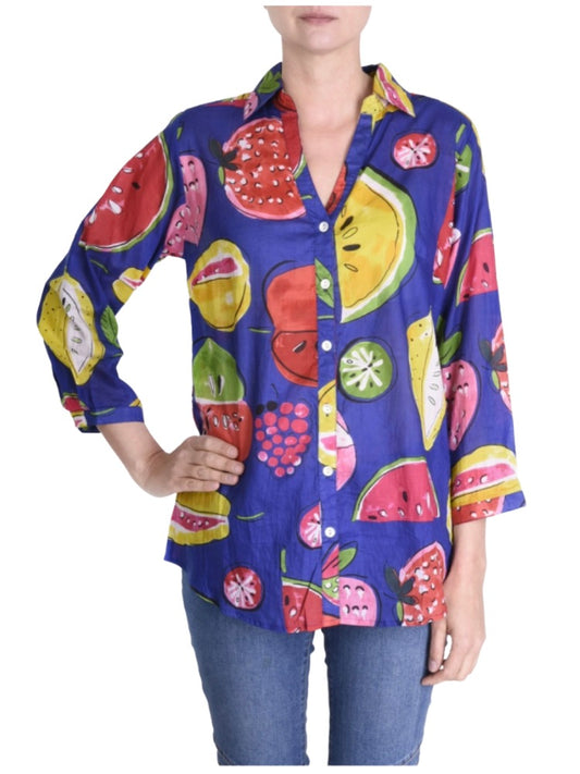 Palme Cotton Shirt Big Print 3/4 Sleeve S/M - Dark Blue