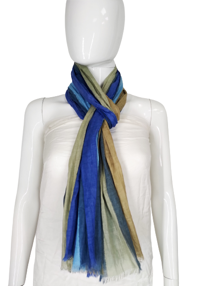 COOL COTTON NARROW WIDTH SCARF- BLUE AND YELLOW