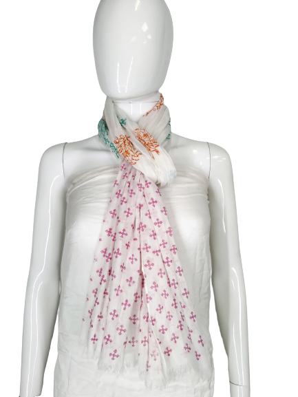 COOL COTTON NARROW WIDTH SCARF- pink and white