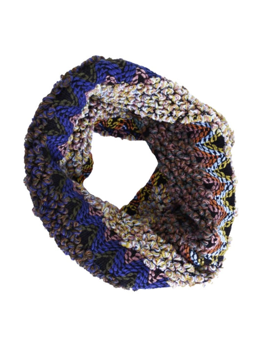 Multicolour Zig-Zag Acrylic Snood - Dark Blue