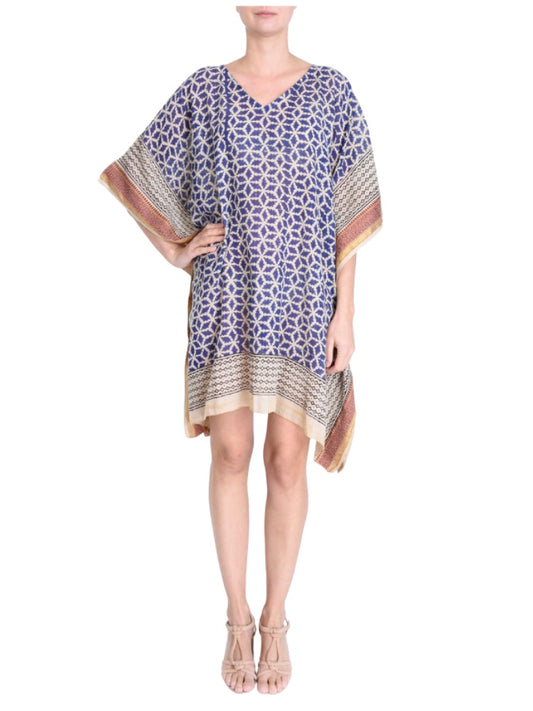 Palme Block Print Cotton Kaftan - Royal Blue