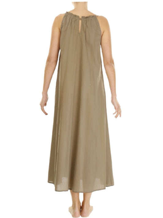 Palme Long Cotton Embroidered Dress - Brown