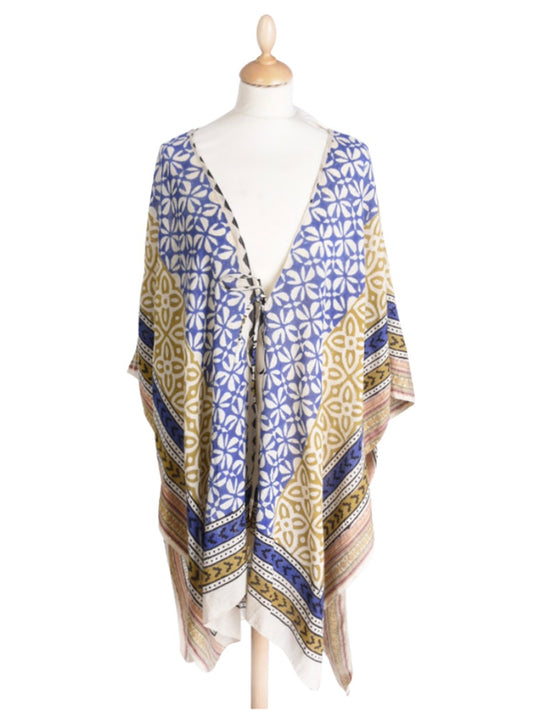 Palme Block Print Cotton Kimono - Dark Blue