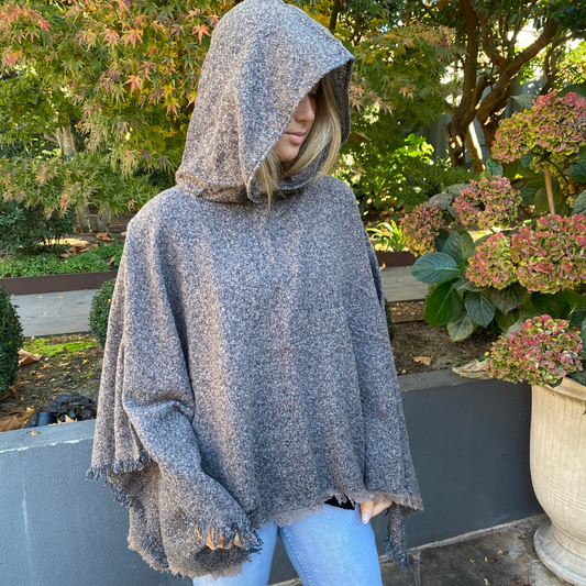 Hooded Poncho - Grey