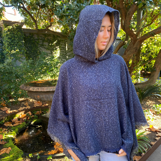 Hooded Poncho - Navy