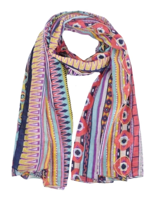 Palme Cotton Geometric Embroidery Scarf - Multi