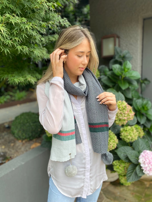Pom Pom Scarf - Detachable Poms - CinnamonCreations