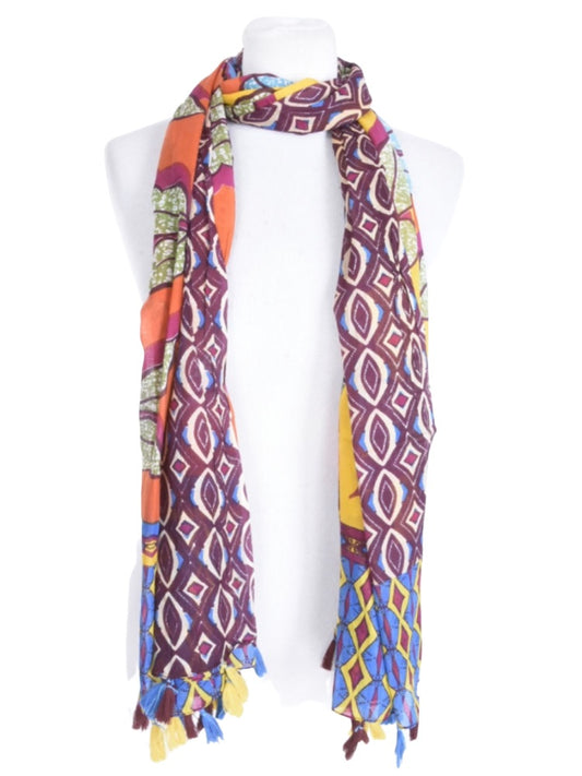 Palme Two-Toned Leaf Print Cotton Scarf - Orange/Mustard