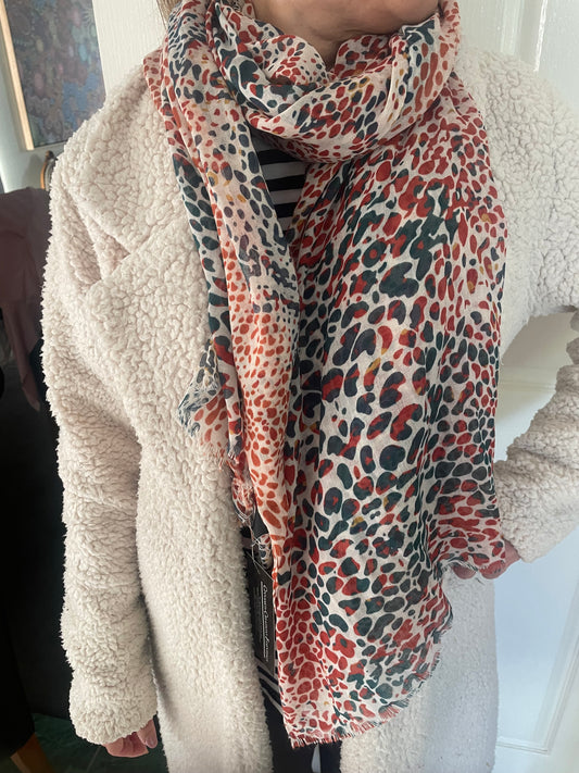 Viscose Animal Print Scarve Grey/Orange