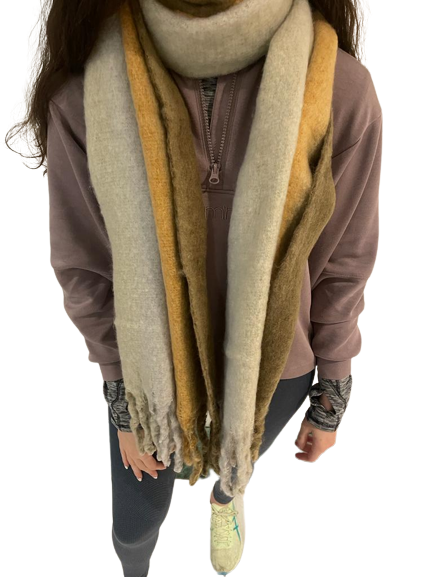 Vertical Striped Blanket Scarf- Grey & Mustard