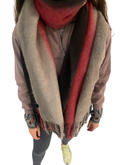 Vertical Striped Blanket Scarf- Black & Red