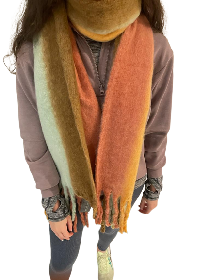 Vertical Striped Blanket Scarf -Brown Mix