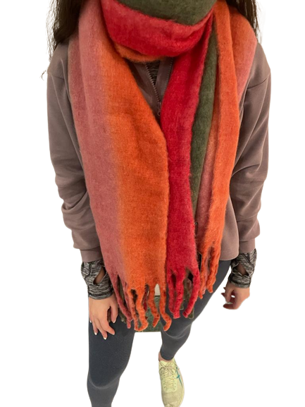 Vertical Striped Blanket Scarf-Pink & Orange