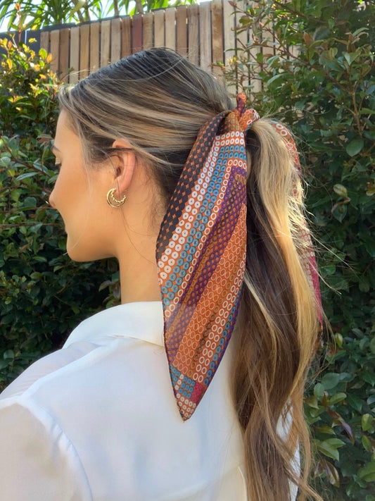 Silk Neck & Hair Tie - Rust/Navy