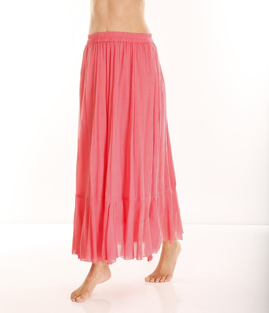 Plain Long Cotton Skirt With Frill - Rouge Clair