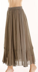 Plain Long Cotton Skirt With Frill - Vert Clair