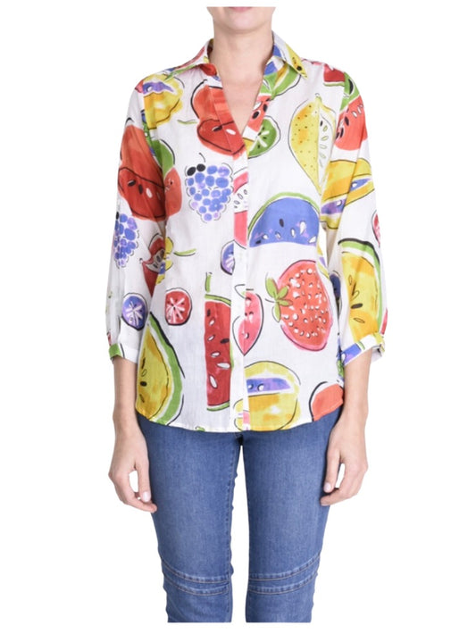 Palme Cotton Shirt Big Print 3/4 Sleeve L/XL - White
