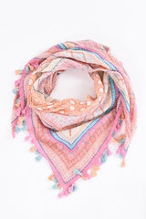 EMBROIDERED FRAME MOSAIC COTTON SQUARE SCARF - ROSE CLAIR