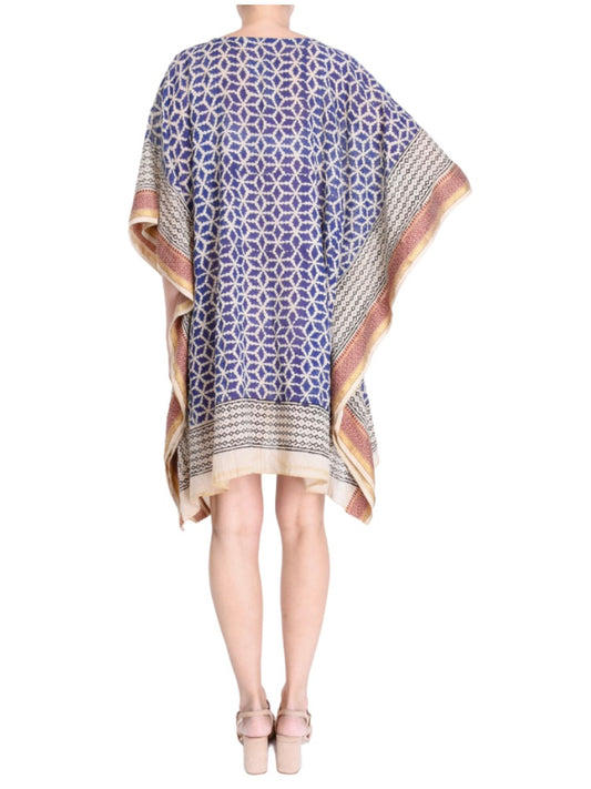 Palme Block Print Cotton Kaftan - Royal Blue