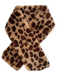 Faux Fur Animal Print Neck Wrap - Brown