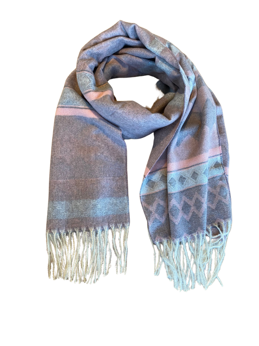 Aztec Design Soft Touch Scarf - Pink and Grey