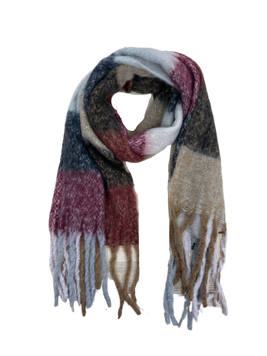 Blanket Style Super Soft Scarf - Black/Wine