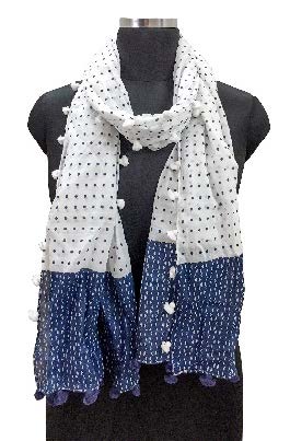 White and Blue Dot Patterned Scarf