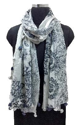 White and Blue flower patterned scarf