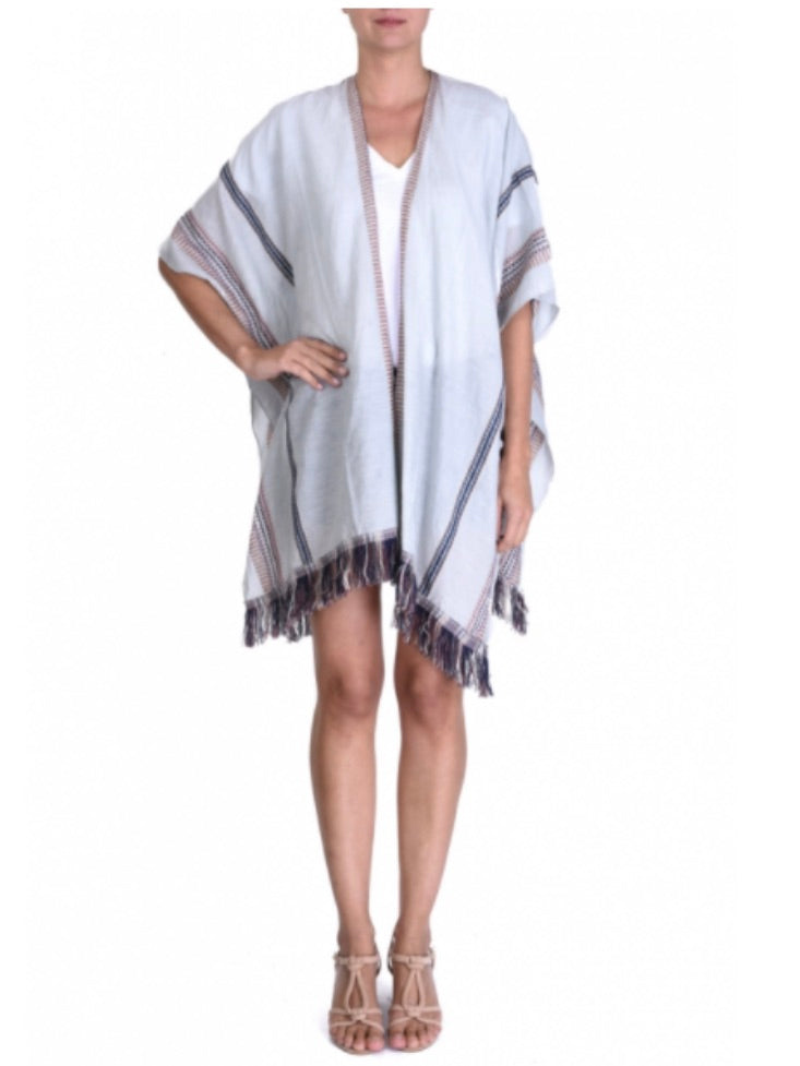 Palme Cotton Kaftan With Jacquard Stripes - Light Grey