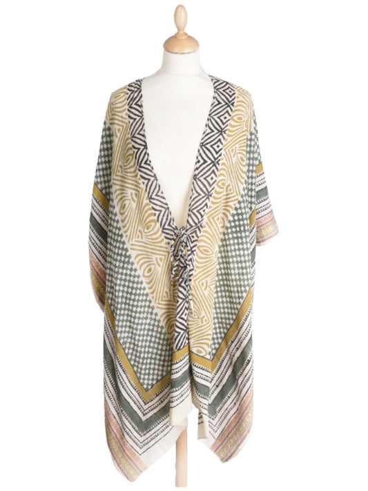 Palme Block Print Cotton Kimono - Mustard