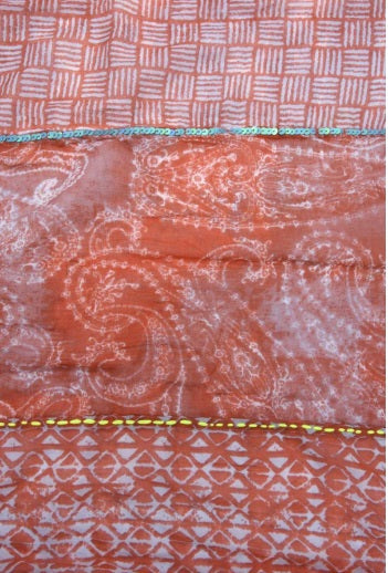 Cotton Scarf with 3 Prints and Neon Border - Rouge Clair