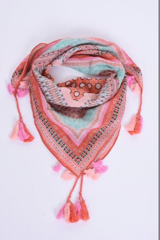 SMALL COTTON SCARF WITH MOSAIC PATTERN - ROSE FONCE