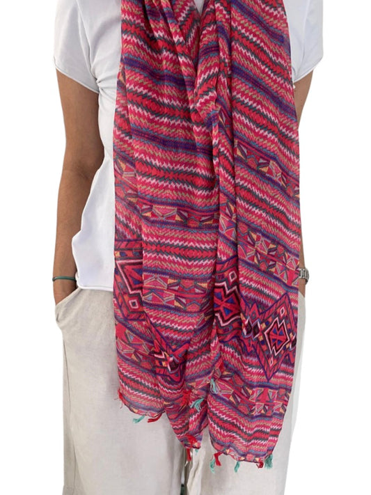 Viscose Aztec Scarf - Red