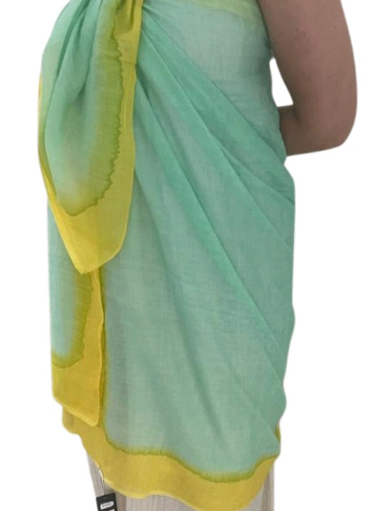Cotton Printed Ink Sarong Scarf - Aqua/Yellow 16342