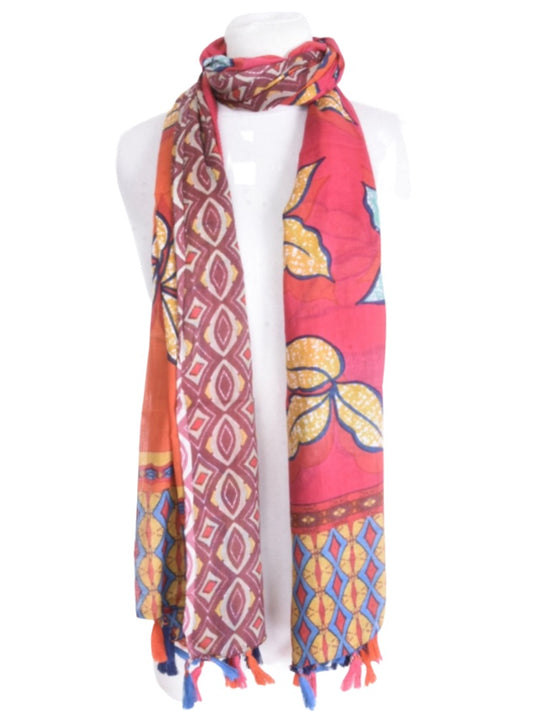 Palme Two-Toned Leaf Print Cotton Scarf - Dark Pink