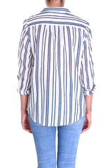 Mattress Striped Cotton Shirt With Collar - Bleu Fonce