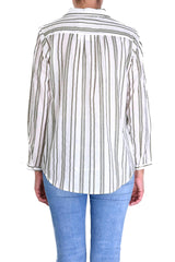 Mattress Striped Cotton Shirt With Collar - Vert Fonce