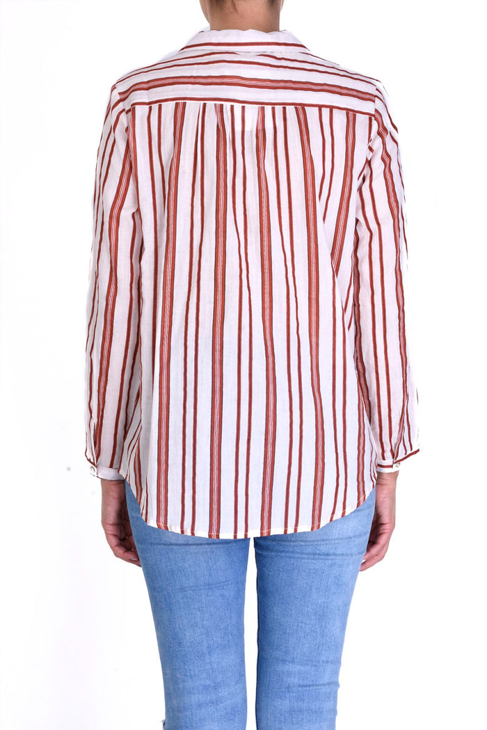 Mattress Striped Cotton Shirt With Collar - Orange Fonce